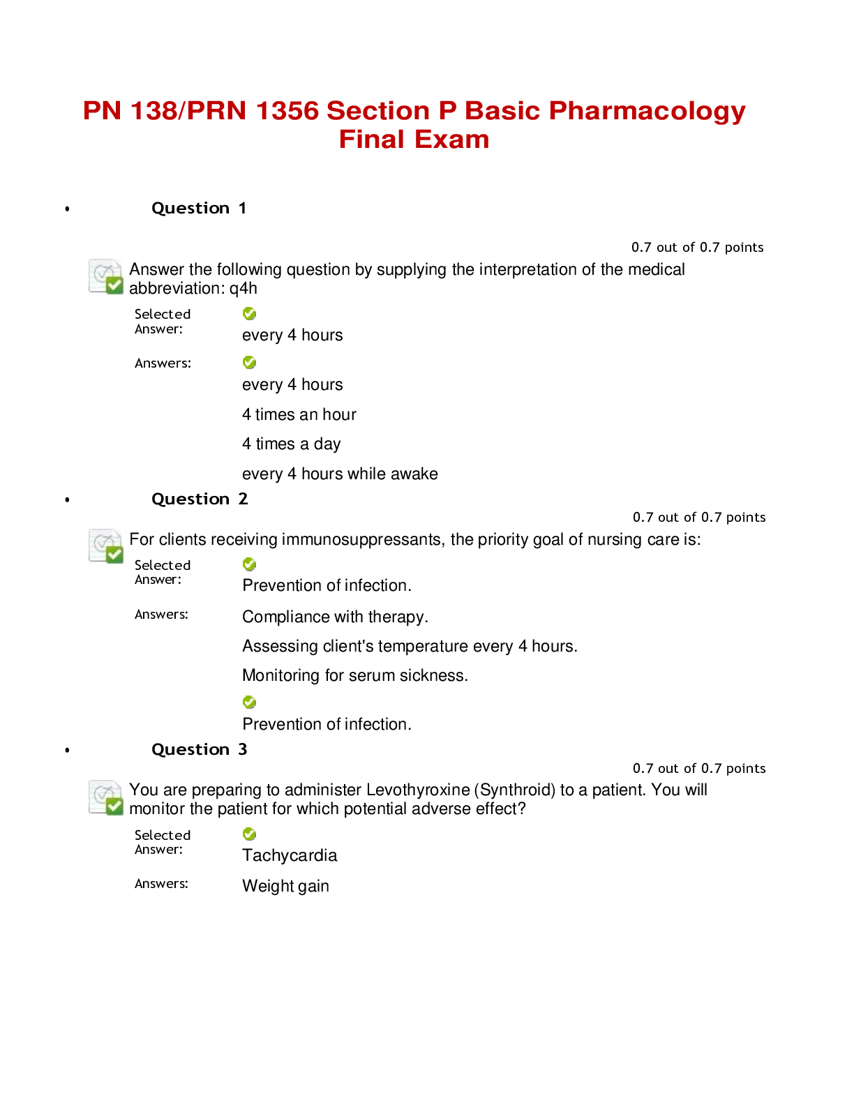 Preview of PN 138/PRN 1356 Section P Basic Pharmacology Final Exam (100% correct)